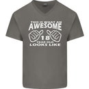 18th Birthday 18 Year Old This Is What Mens V-Neck Cotton T-Shirt Charcoal