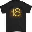 18th Birthday Neon Lights 18 Year Old Mens T-Shirt 100% Cotton BLACK