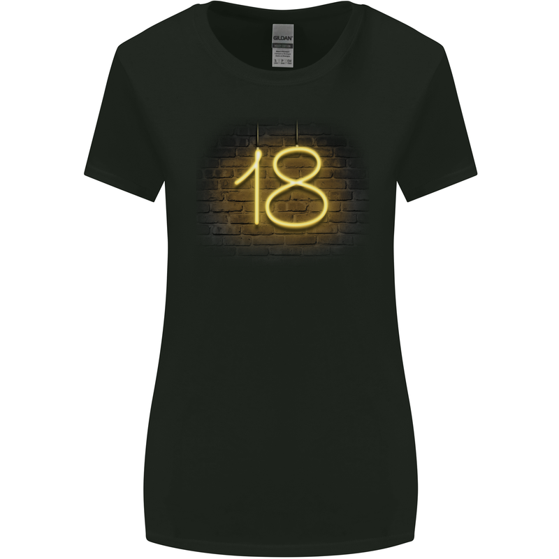 18th Birthday Neon Lights 18 Year Old Womens Wider Cut T-Shirt Black