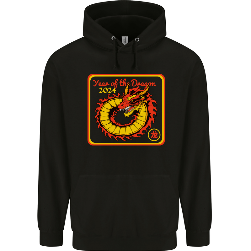 2024 Year of the Dragon Mens 80% Cotton Hoodie Black