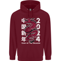 2024 Zodiac Chinese New Year of the Dragon Childrens Kids Hoodie Maroon