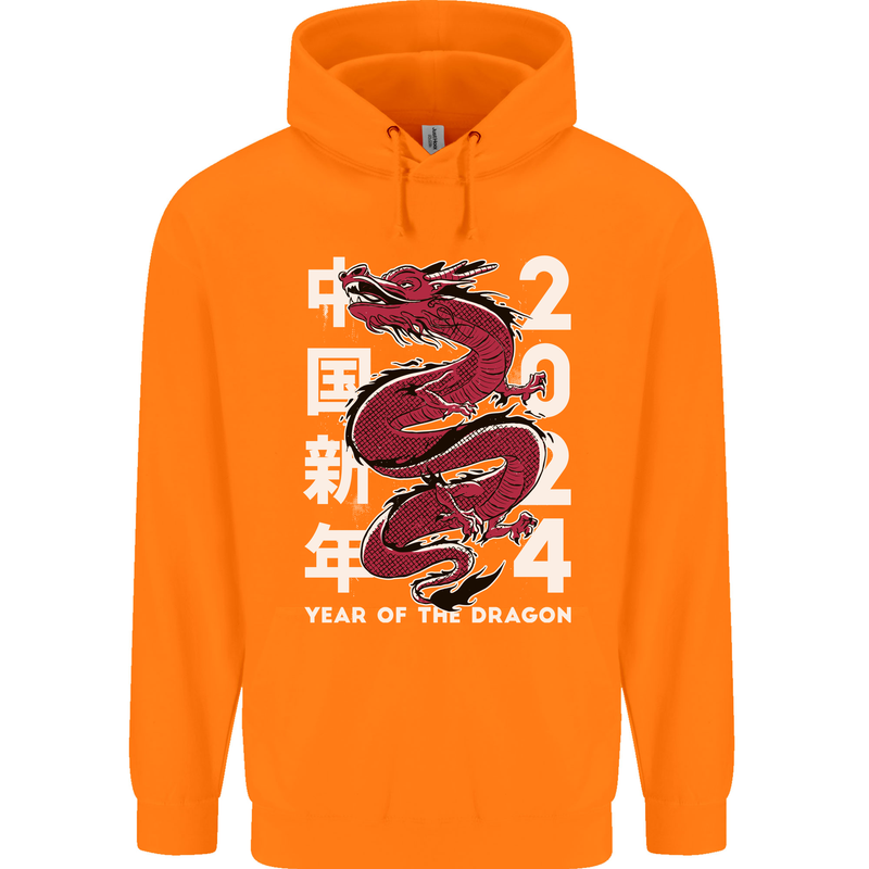 2024 Zodiac Chinese New Year of the Dragon Childrens Kids Hoodie Orange