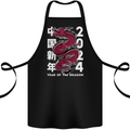 2024 Zodiac Chinese New Year of the Dragon Cotton Apron 100% Organic Black