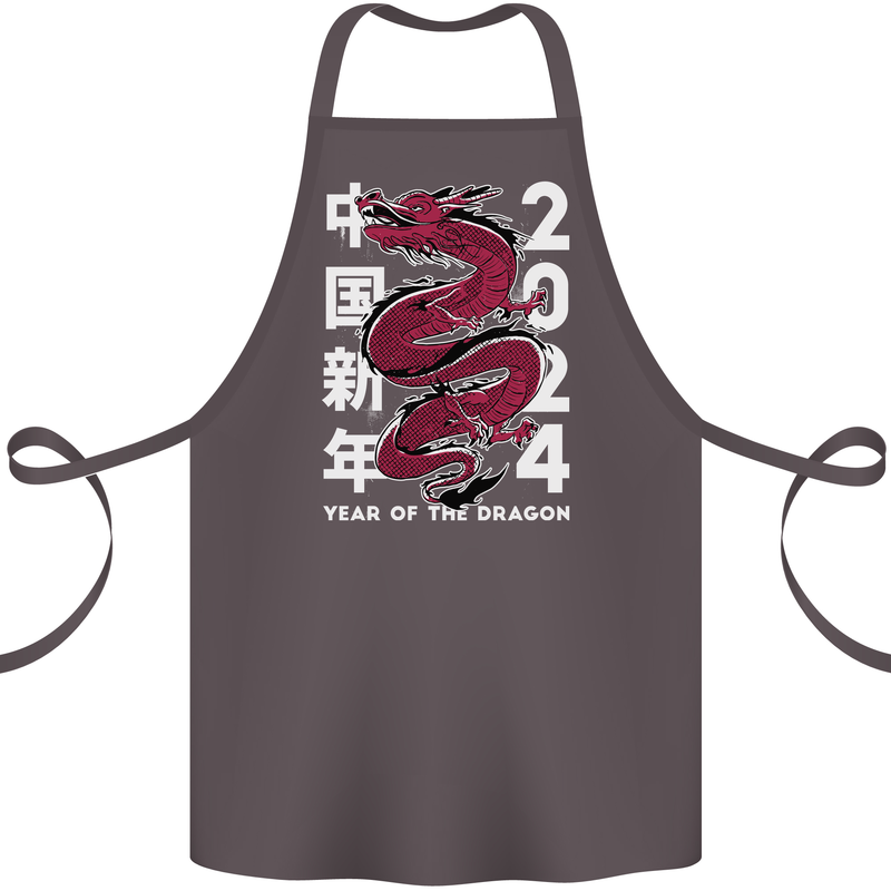 2024 Zodiac Chinese New Year of the Dragon Cotton Apron 100% Organic Dark Grey