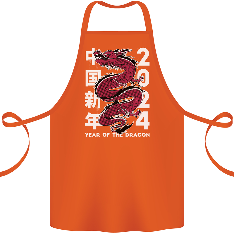 2024 Zodiac Chinese New Year of the Dragon Cotton Apron 100% Organic Orange