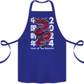 2024 Zodiac Chinese New Year of the Dragon Cotton Apron 100% Organic Royal Blue