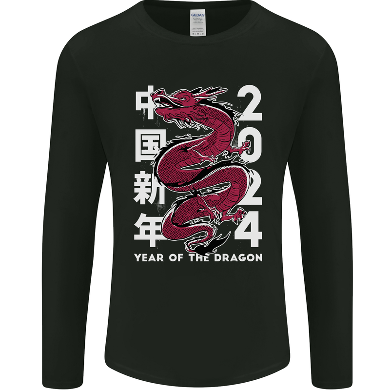 2024 Zodiac Chinese New Year of the Dragon Mens Long Sleeve T-Shirt Black