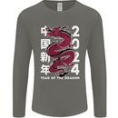 2024 Zodiac Chinese New Year of the Dragon Mens Long Sleeve T-Shirt Charcoal