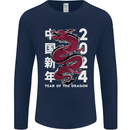 2024 Zodiac Chinese New Year of the Dragon Mens Long Sleeve T-Shirt Navy Blue