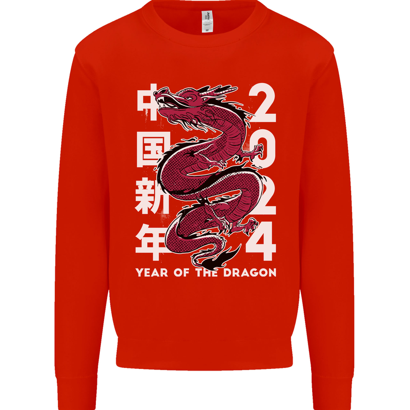 2024 Zodiac Chinese New Year of the Dragon Mens Sweatshirt Jumper Bright Red