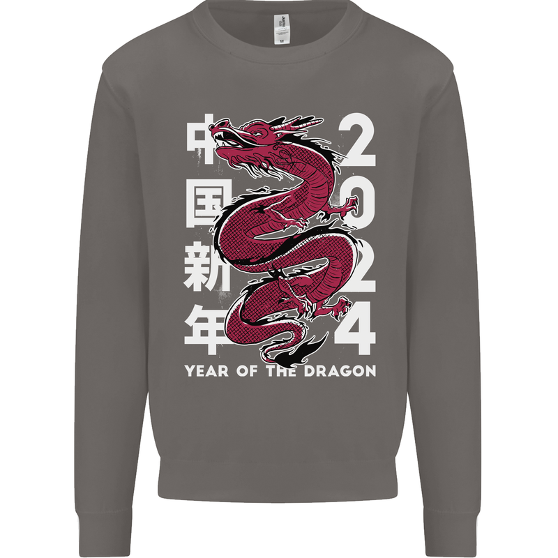 2024 Zodiac Chinese New Year of the Dragon Mens Sweatshirt Jumper Charcoal