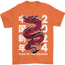 2024 Zodiac Chinese New Year of the Dragon Mens T-Shirt 100% Cotton Orange