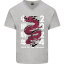 2024 Zodiac Chinese New Year of the Dragon Mens V-Neck Cotton T-Shirt Sports Grey