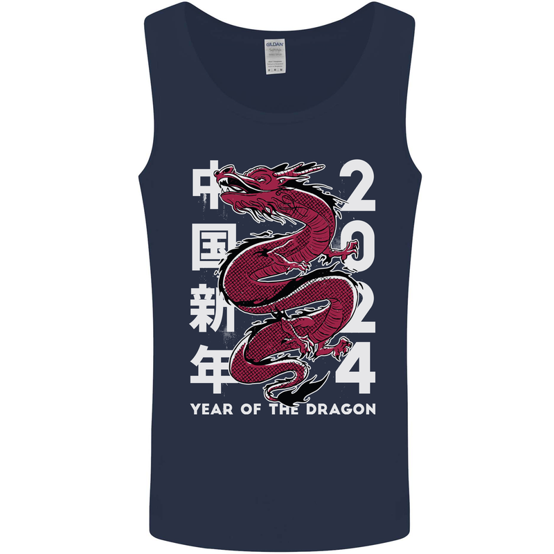2024 Zodiac Chinese New Year of the Dragon Mens Vest Tank Top Navy Blue
