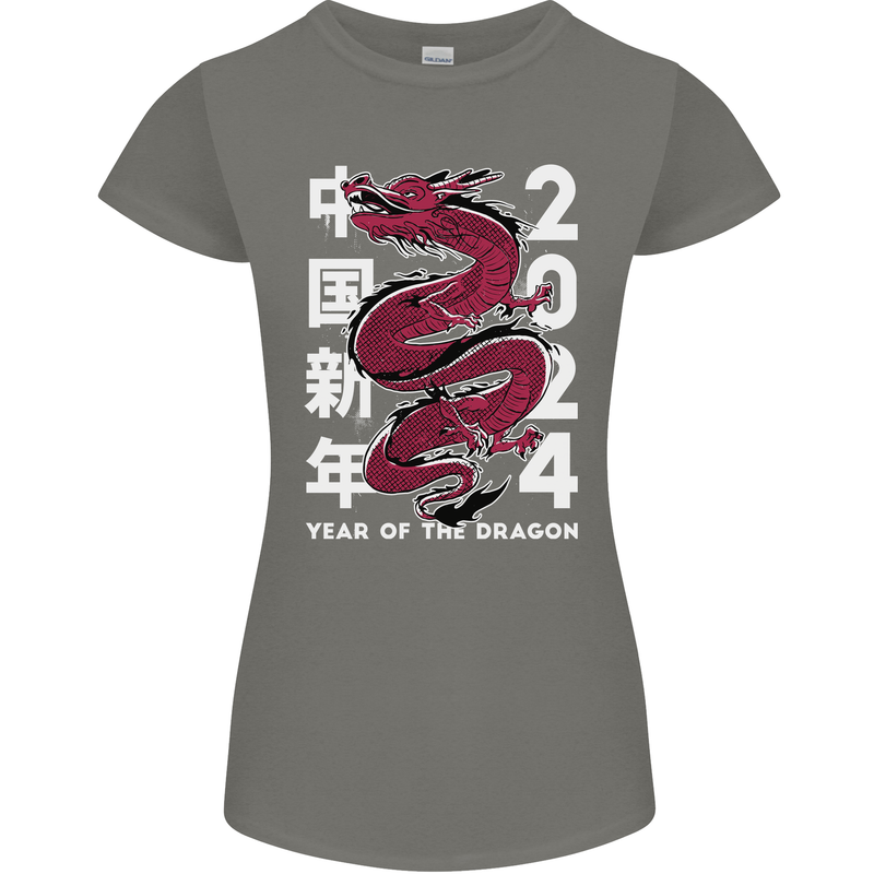 2024 Zodiac Chinese New Year of the Dragon Womens Petite Cut T-Shirt Charcoal