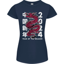 2024 Zodiac Chinese New Year of the Dragon Womens Petite Cut T-Shirt Navy Blue