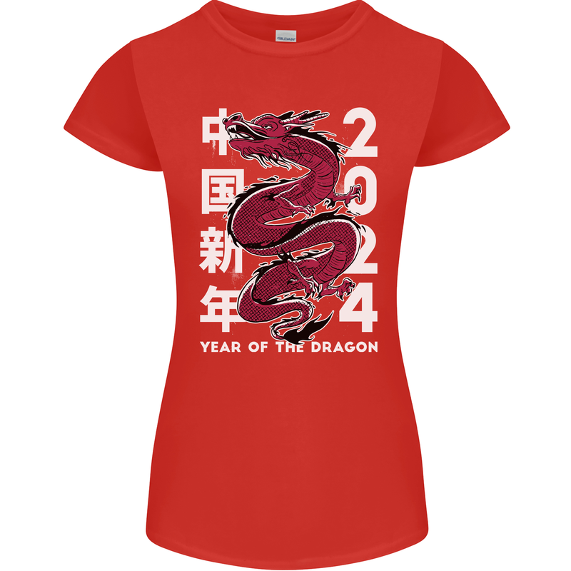 2024 Zodiac Chinese New Year of the Dragon Womens Petite Cut T-Shirt Red