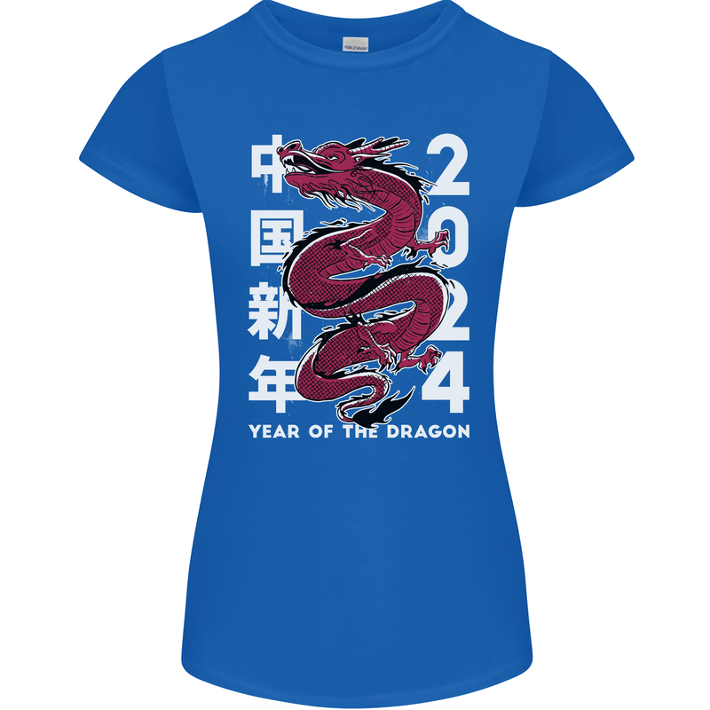 2024 Zodiac Chinese New Year of the Dragon Womens Petite Cut T-Shirt Royal Blue