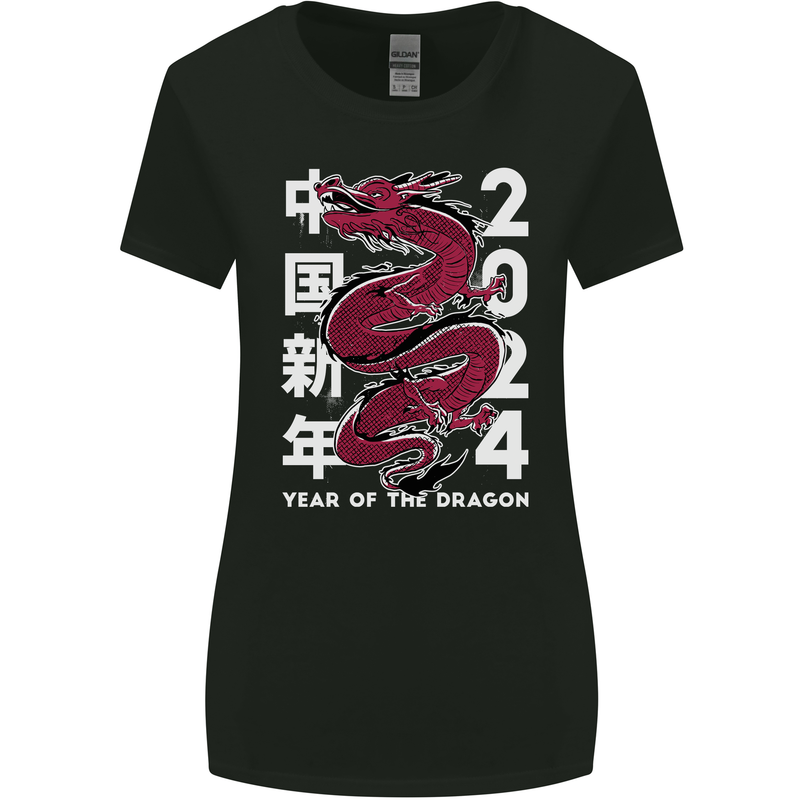 2024 Zodiac Chinese New Year of the Dragon Womens Wider Cut T-Shirt Black