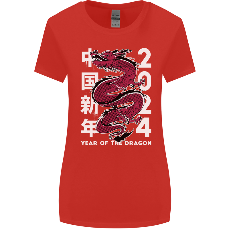 2024 Zodiac Chinese New Year of the Dragon Womens Wider Cut T-Shirt Red
