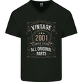 22nd Birthday Limited Edition 2001 Mens V-Neck Cotton T-Shirt Black