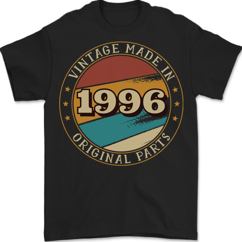 27th Birthday  Vintage Made In 1996 Mens T-Shirt 100% Cotton BLACK