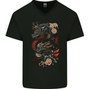 2 Chinese Dragons Fantasy Mens V-Neck Cotton T-Shirt Black