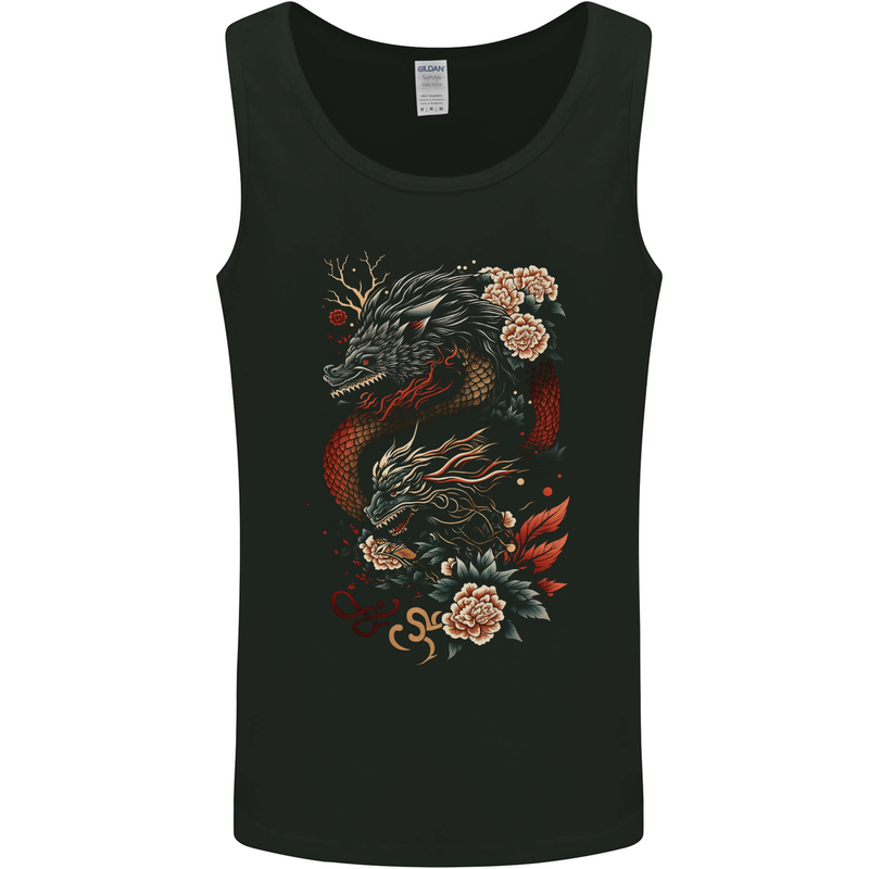2 Chinese Dragons Fantasy Mens Vest Tank Top Black