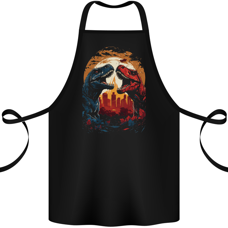 2 Dinosaurs With a Moon Backdrop T-Rex Lizard Cotton Apron 100% Organic Black