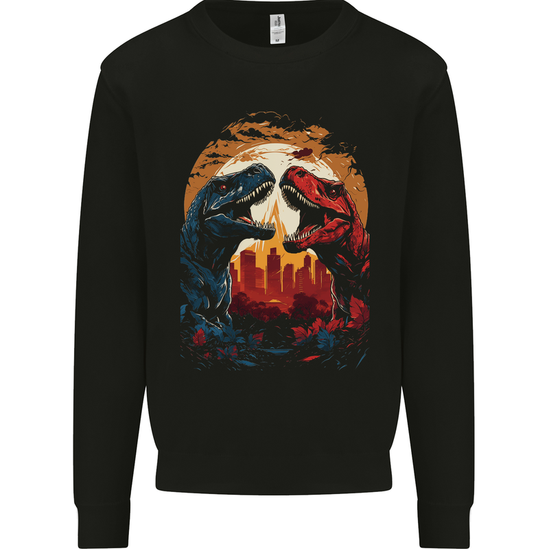 2 Dinosaurs With a Moon Backdrop T-Rex Lizard Mens Sweatshirt Jumper Black