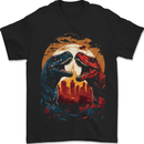 2 Dinosaurs With a Moon Backdrop T-Rex Lizard Mens T-Shirt 100% Cotton Black