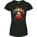 2 Dinosaurs With a Moon Backdrop T-Rex Lizard Womens Petite Cut T-Shirt Black
