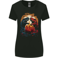 2 Dinosaurs With a Moon Backdrop T-Rex Lizard Womens Wider Cut T-Shirt Black