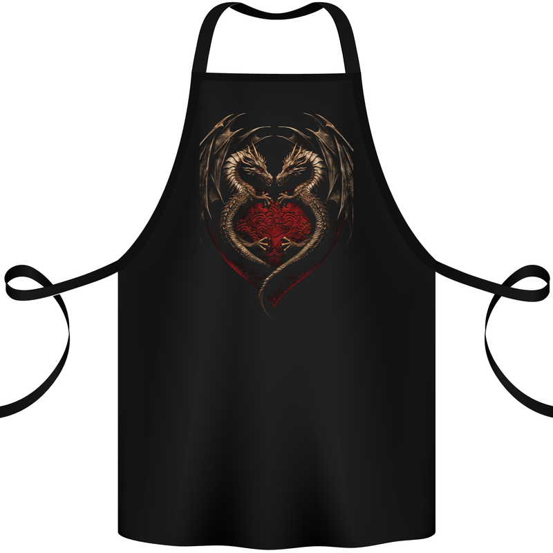 2 Fantasy Dragons in a Heart Shape Gothic Goth Cotton Apron 100% Organic Black