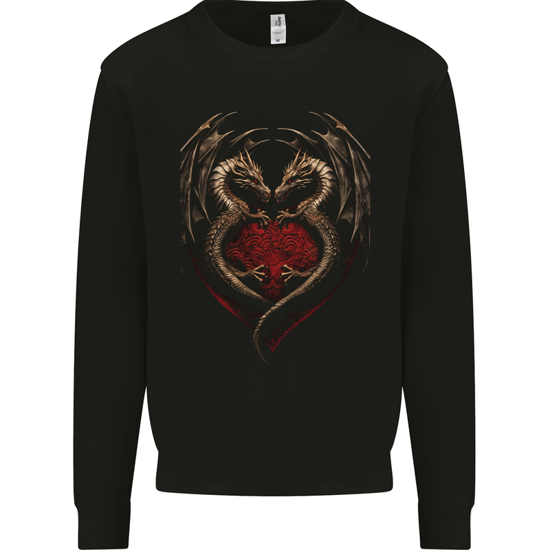 2 Fantasy Dragons in a Heart Shape Gothic Goth Mens Sweatshirt Jumper Black