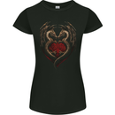 2 Fantasy Dragons in a Heart Shape Gothic Goth Womens Petite Cut T-Shirt Black