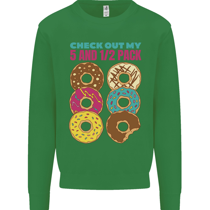 Funny Donut Check Out My 5 1/2 Pack Food Gym Kids Sweatshirt Jumper Irish Green