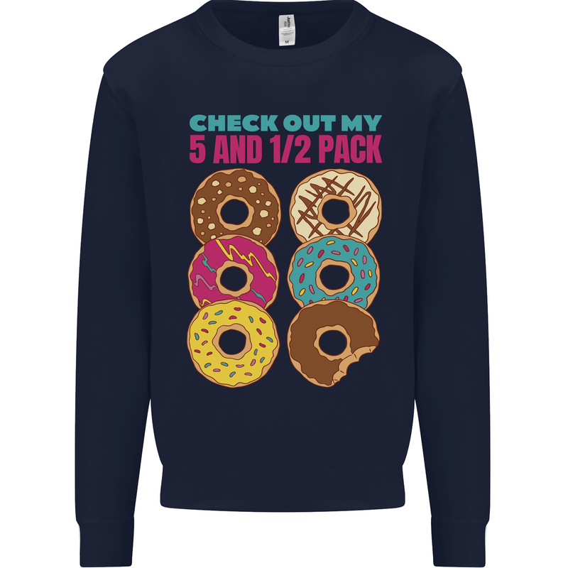 Funny Donut Check Out My 5 1/2 Pack Food Gym Kids Sweatshirt Jumper Navy Blue
