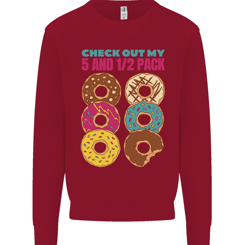 Funny Donut Check Out My 5 1/2 Pack Food Gym Kids Sweatshirt Jumper Red