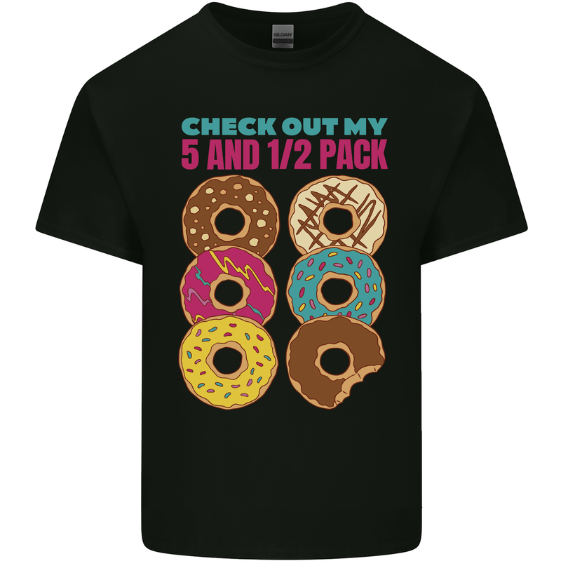 Funny Donut Check Out My 5 1/2 Pack Food Gym Mens Cotton T-Shirt Tee Top Black