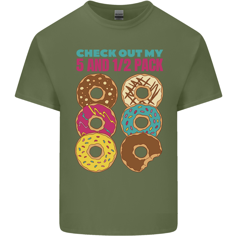 Funny Donut Check Out My 5 1/2 Pack Food Gym Mens Cotton T-Shirt Tee Top Military Green