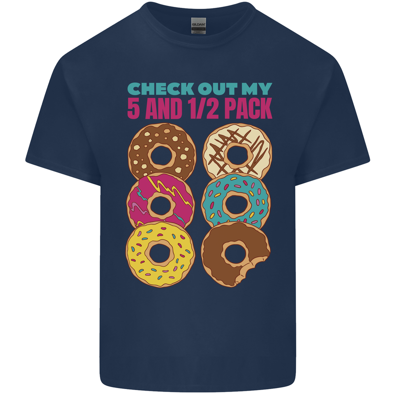 Funny Donut Check Out My 5 1/2 Pack Food Gym Mens Cotton T-Shirt Tee Top Navy Blue