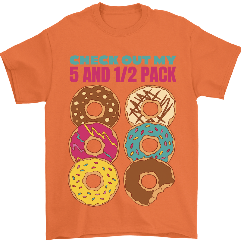 Funny Donut Check Out My 5 1/2 Pack Food Gym Mens T-Shirt 100% Cotton Orange