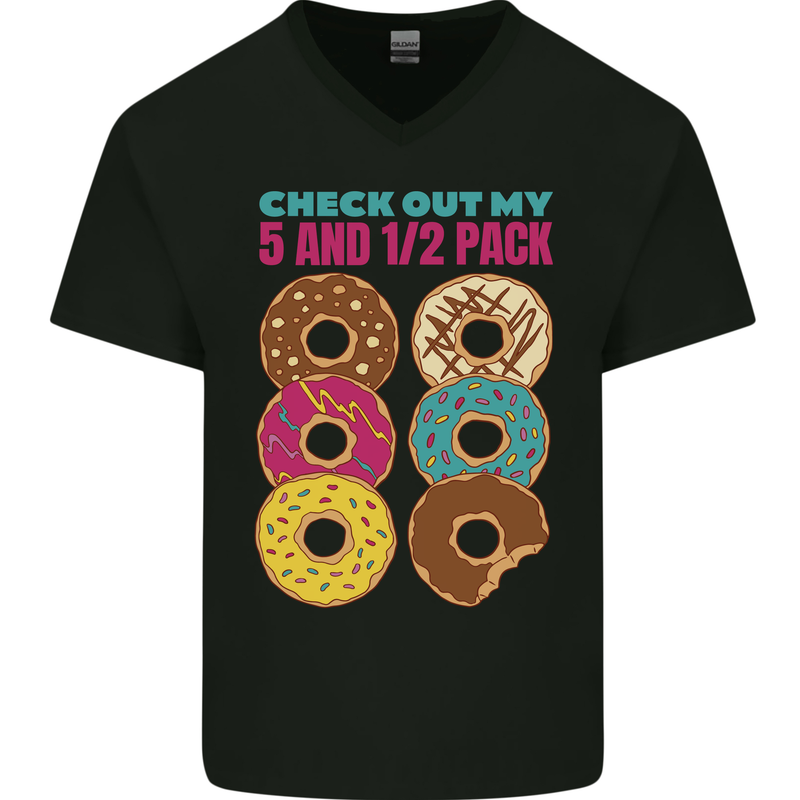 Funny Donut Check Out My 5 1/2 Pack Food Gym Mens V-Neck Cotton T-Shirt Black