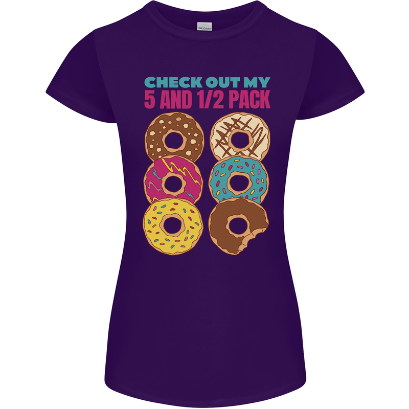 Funny Donut Check Out My 5 1/2 Pack Food Gym Womens Petite Cut T-Shirt Purple