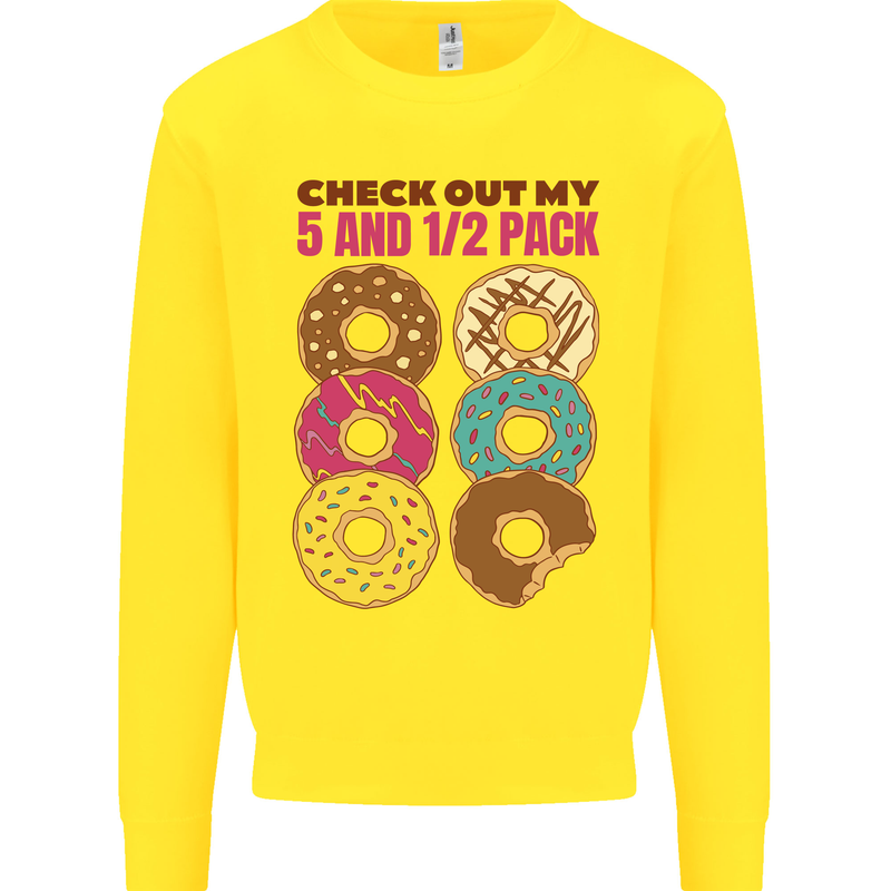 Check Out My 5 1/2 Pack Funny Donut Food Gym Mens Sweatshirt Jumper Yellow