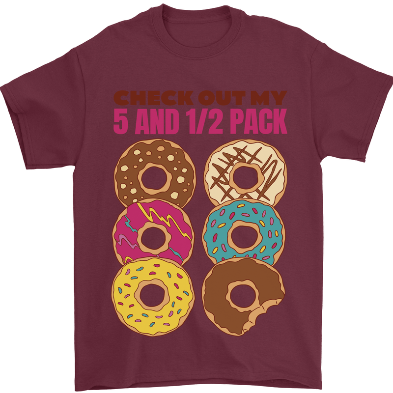 Check Out My 5 1/2 Pack Funny Donut Food Gym Mens T-Shirt 100% Cotton Maroon