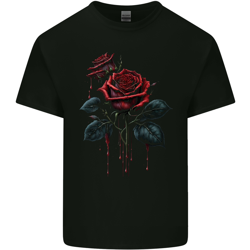 2 Roses Dripping With Blood Gothic Goth Mens Cotton T-Shirt Tee Top Black