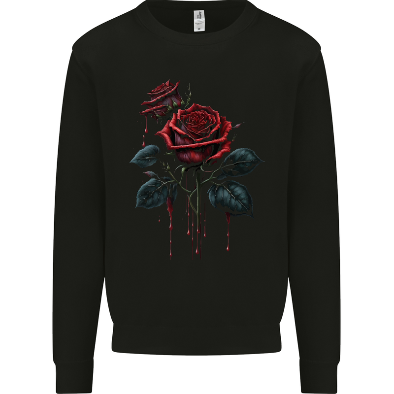 2 Roses Dripping With Blood Gothic Goth Mens Sweatshirt Jumper Black