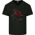 2 Roses Dripping With Blood Gothic Goth Mens V-Neck Cotton T-Shirt Black